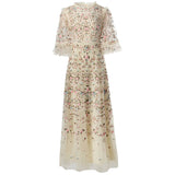 Luxury Embroidery Nails Flying Short-Sleeved Princess Long Apricot Dress Dress Autumn Women's Dress New 2024 68HZ