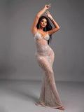 High-End Sexy V-Neck Sling Sling Shiny Low-Breasted Dress 68HZ