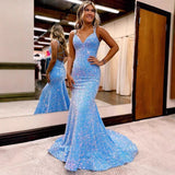 Lieling Ball Dress Body-Bagged Fishtail Small Tail Evening Dress Fine Shoulder-Band V-Neck Party Dress 68HZ