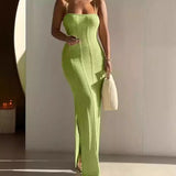 2025 Spring And Summer New Knitted Sweater Dress Sexy Pure Hot Girl Bare Back Strapped Long Skirt 68HZ