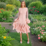 Vietnam's Niche Temperament 2025 Spring New Fashion Lotus Leaf Side Design Waist Thin Horn Sleeve Dress Woman 68HZ