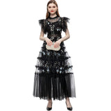 Heavy Industry Embroidery Round Collar Leaf Sleeve Net Dress Long Princess Dress Women's New Summer And Autumn 2025 68HZ