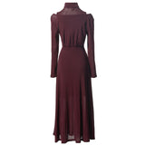 Fashion High-Collar Sexy Open Shoulder Long Sleeves Open Fork And Bottom Dress Women's New European 2025 Spring 68HZ