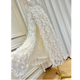 Small-Set Temperament V-Neck Net Yarn With Chest Cushion Ostrich Feather Beaded Flowers High Fork Thairy Long Skirt 68HZ