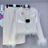 Famous Temperament French Small Fragrant Suit Women's New Fur Short Coat + Half-Dress Two-Piece 68HZ