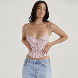 Autumn Women's Fashion Hot New Lace Hot Girl Sling Vest Female Net Red Same Fish Bone Top Woman 68HZ