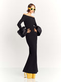 High-End Female Sense Collar Long-Sleeved Tidal Fork Dress Banded Dress 68HZ