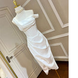 Temperament Design Irregularly Slanted Shoulder-Speeled Thoracic Fish Bone Folded Open-Scrinkled And Forked-Sing-Faced Dress Dress Dress Dress 68HZ