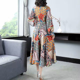 Lantern Long-Sleeved Beautiful Print Fashion Single Buckle Long Dress Retro Dress Spring And Autumn Women's Collar 2025 68HZ