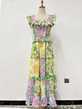 2025 New Fashion Lotus Leaf Side Sexy Word Collar Design Print Waist Slim Dress Dress Women Summer 68HZ
