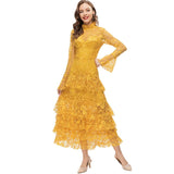 Vintage Style Collar Horn Long-Sleeved Water-So-Hook Flower Pink Dress Dress Summer And Autumn Women's New 2024 68HZ