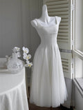 White Dress Summer Spring And Summer New French Style Neckless Sleeve Sling Vest Fairy Net Taupong Dress Party 68HZ