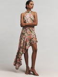 New Sexy Shoulder Hanging Neck Print Dress In The Long Dress Irregular Lotus Leaf Side Temperament Dress Dress 68HZ
