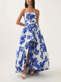 Printed Corset Dress 2025 Summer New Waist Thin Fashion Sexy Open Sleeveless Long Dress 68HZ