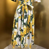 Yellow Rose Print Short Sleeve Single Buckle With Waist Cotton Dress Spring And Summer Women's New 2024 68HZ