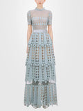 Spring High-End Heavy Industry Lace Embroidery Long Dress High-Waist Big-Name Design Sexy Dress SP 68HZ