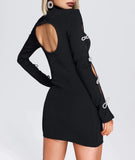 Black Long-Sleeved Bows Hollow Dark-Cuffled Mini Skirt Babes Twinning Dress 68HZ