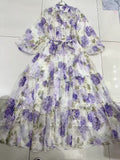 Spring And Summer New Holiday Style Single Buckle V-Neck A-Shaped Belt Retro Printed Short-Sleeved Dress Chiffon 68HZ