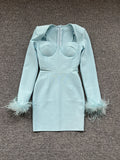 2025 New Fashion Tight Feather Tight Feather Tightening Dress High-End Women's Dress 68HZ
