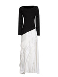 Elegance Elegant Style Slimy Dress 2025 New Irregular Pressure Folding Design Long-Sleeved Dress Woman 68HZ
