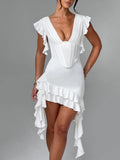 Sexy Deep V Irregular Fish Bone Bag Ass Skirt Tight Pure Desire To Design French Dress With A High Sense Of The Top Of The Fassy 68HZ