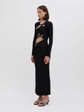 New Women's Sexy Hollow Long-Sleeved Black Dress Metal Decorated Open Forked Ass And Hip Dress 68HZ