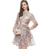 Heavy Industry Lotus Leaf Side Sexy Perspective Apricot Print Long-Sleeved Short Dress New Women's Clothing Early Autumn 2024 68HZ