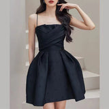 Famous People Party Banquet Black Small Dress Dress Femininity Thin Belt Sling Dress New 68HZ