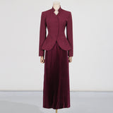 Fashion Elegant High-End Set 2025 New Embroidered Collar Single Buckle Top + 100 Folds High Waist Half-Body Skirt 68HZ
