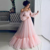 Spring 2024 New Women's Shoulder Mesh Yarn Long-Sleeved Wedding Dress Dress New 68HZ