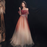 One-Word Shoulder Evening Dress Dress Woman 2025 New Wedding Banquet Dress Atmosphere Thin Brat Bride Toast 68HZ