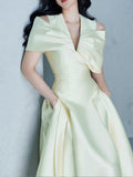Vietnamese Niche Design Shoulder Bow Design Feel Dress To The Waist Of The Thin Swing Dress 100-Fold Dress Dress 68HZ