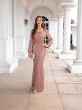 2024 New Fashion V-Necked Hips Brighten Dress Mid-Waisted Horn Sleeve Long Evening Dress 68HZ