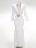 High-End Women's Sexy Deep V-Folded Long-Sleeved Dress Dress Long Dress Dress 68HZ