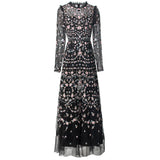 Heavy Industry Bird Embroidered Nail Lace Collar Long-Sleeved Black Dress Dress Spring And Summer Women's Clothing New 2025 68HZ