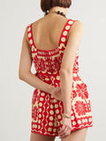 2025 Summer New Fashion Casual Small Design Printing Tie To Collect Waist Thin Sleeveless Sleeveless Jumpsuit Trousers Women 68HZ