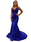 Lieling Ball Dress Body-Bagged Fishtail Small Tail Evening Dress Fine Shoulder-Band V-Neck Party Dress 68HZ