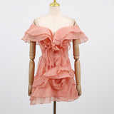 French Lotus Side Shoulder Short-Sleeved Dress Women 2025 Summer Sweet Flying Flying Sleeve Skirt Bag Hip Skirt 68HZ