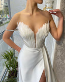 Evening Dress With Bra Feathers And Tail Dress Open Sexy Birthday Party Dress Woman 68HZ