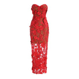 New Holiday Photo Sexy Dress With Boobs Mesh Flowers Long Party Show Dress 68HZ