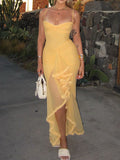 Sexy Women's High-Sensing Mesh Sling Dress New Folds Irregular Fashion Design Temperament 68HZ