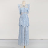French Elegant Style Dress 2025 Summer New Lace High-End Design Neckbutter Knotted Dress 68HZ