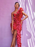 New Sexy Shoulder Bag Hip Dress High-End Temperament Hit The Color Lotus Leaf Dress Skirt Skirt Skirt Dress Skirt 68HZ