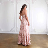 Seaside Vacation Beautiful Unique Pink Sling Dress Super Good-Looking Temperament Long Dress Women's New Summer 68HZ