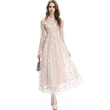Heavy Industry Embroidery Flower Long Sleeve Mesh Perspective To Close The Waist Swing Dress Dress Dress New Women's Dress Spring And Summer 2024 68HZ
