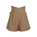 2025 New Fashion Design Sense Splicing Belt Wearing Loose High Waist Thin Casual Style Shorts Women's Clothing 68HZ