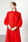 Miyake Design Feeling Flower Sleeve Dress Women's New Spring And Autumn Folds Large Size Loose Mother Dress Long 68HZ