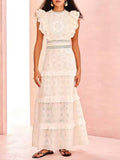 Trendy Holiday Dress 2025 New Sleeveless High-Waist Embroidery Design Solid Color Round Collar Long Dress 68HZ
