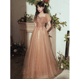 One-Word Shoulder Evening Dress 2025 New Temperament Elegant Fairy Dream Net Yarn Bridesmaid Lady Long Dress 68HZ