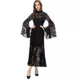Vintage Style Collar Lace Splicing Horn Long Sleeve Long Dress Dress Spring And Summer New Women's Dress 2024 68HZ